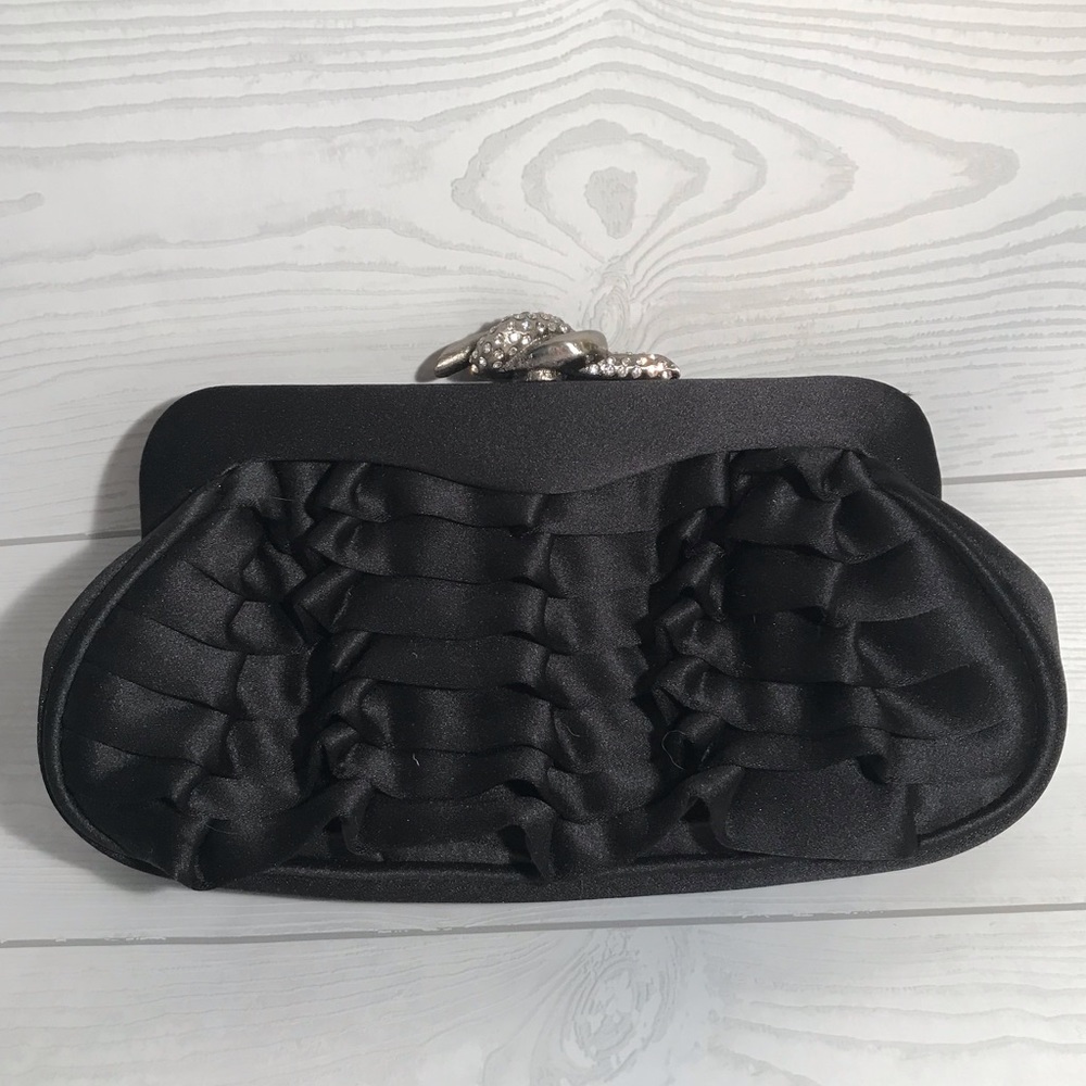 Kate Landry wavy black satin clutch